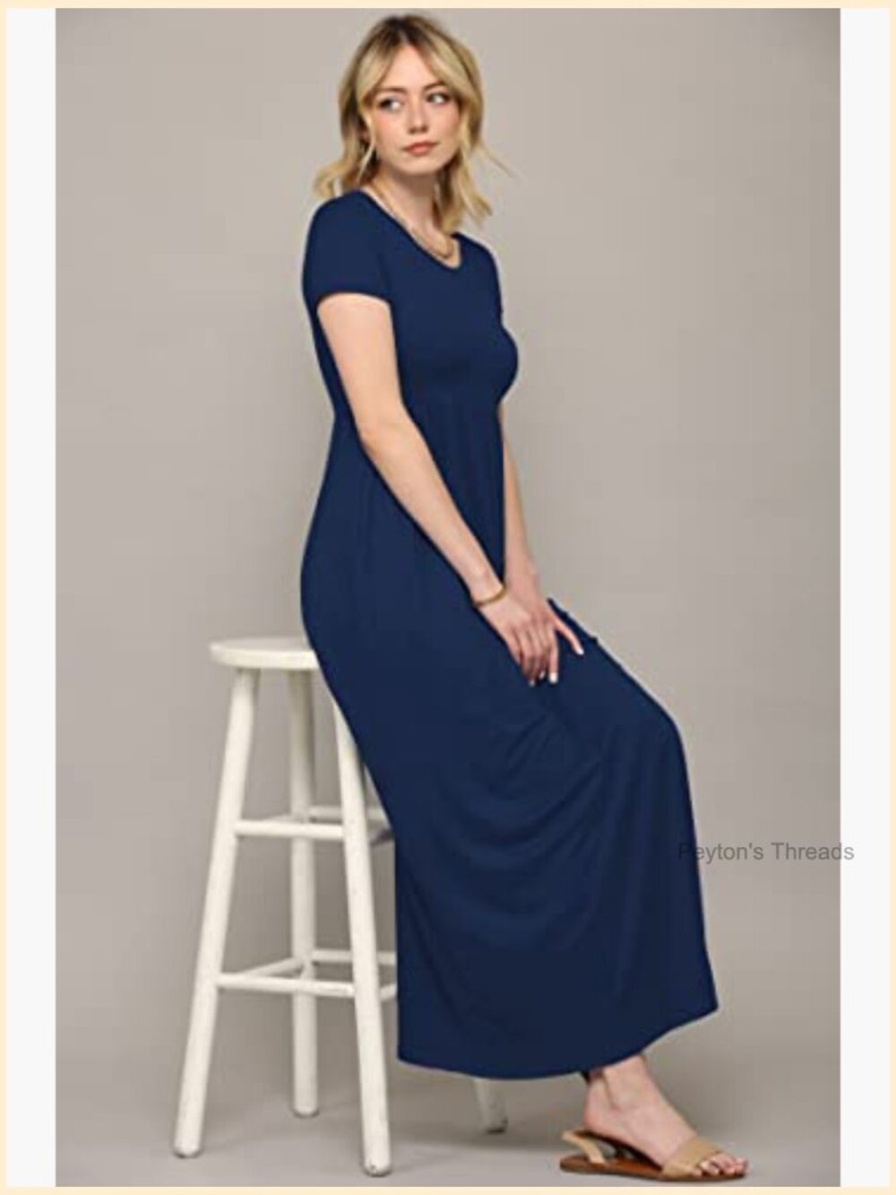 Short Sleeve Loose Plain Casual Long Maxi Dress with Pockets - Picture 5 of 7